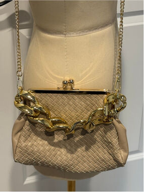 Women's Valentina Fiore Woven Italian Leather Crossbody Bag One Size Beige Gold